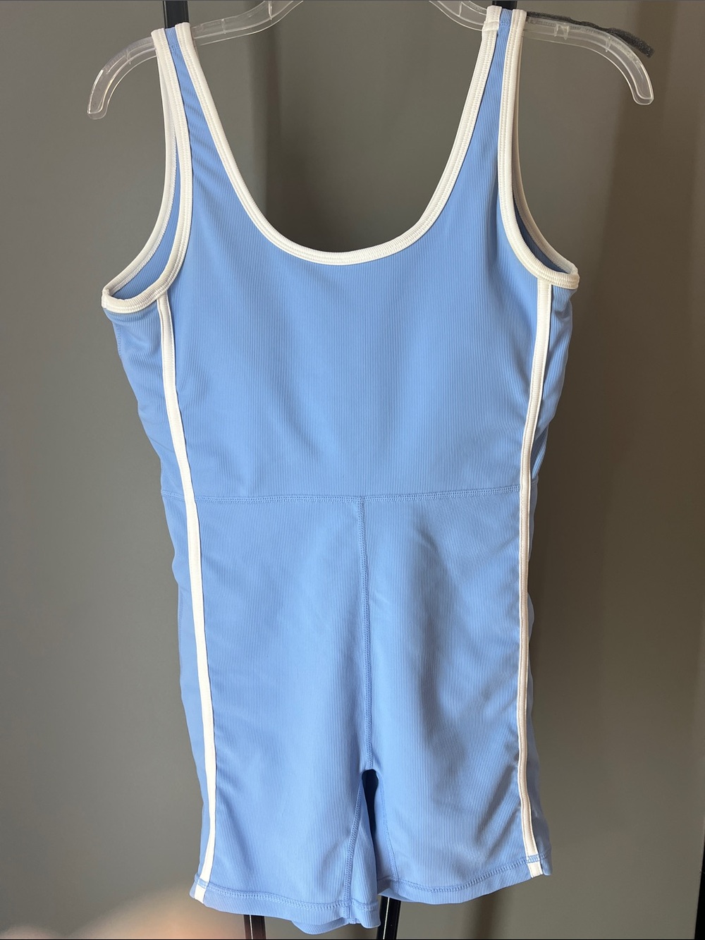 Light Blue Sleeveless Athletic Romper with White Trim